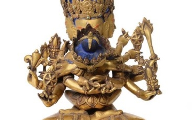 A Tibetan Gilt-Bronze Figure of Guhyasamaja Akshobhyavajra and Consort, 18th...