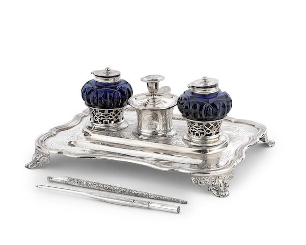 A Victorian provincial silver inkstand