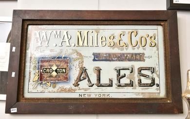 A 'WM. A. MILES & CO'S, CANADA MALT ALES' AMERICAN MIRRORED ADVERTISING SIGN IN PERIOD OAK FRAME, 19TH CENTURY, 49 X 79CM