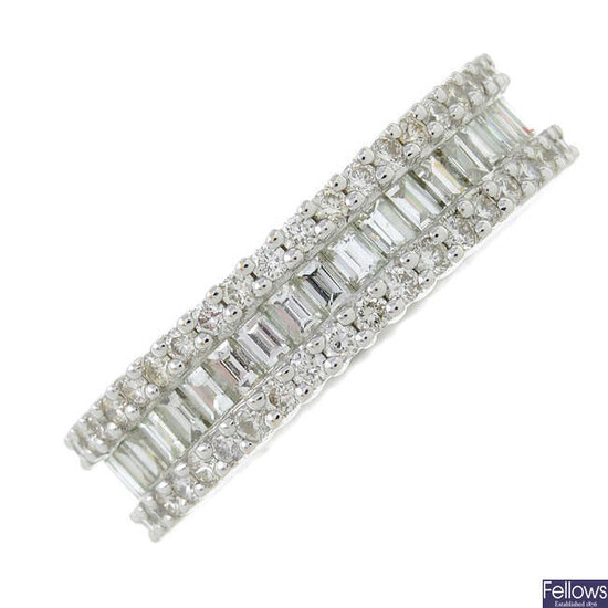 A brilliant-cut and rectangular-shape diamond full eternity ring.