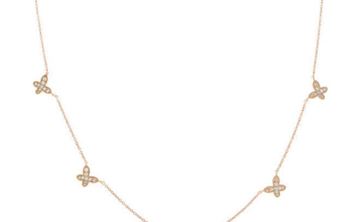 A brilliant-cut diamond butterfly necklace.