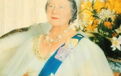 A colour print of the Queen Mother, signed by the Queen