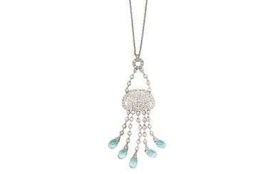 A diamond and aquamarine pendant necklace