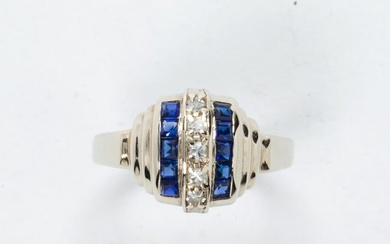 A diamond, sapphire and 14k white gold ring