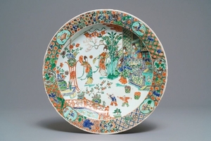 A fine Chinese famille verte dish with ladies in a…