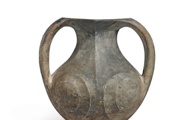 A gray pottery handled jar, Han dynasty | 漢 灰陶雙耳壺