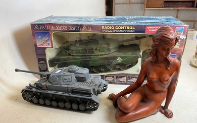 A large vintage boxed Abrams M1A1 radio control tank, RC...
