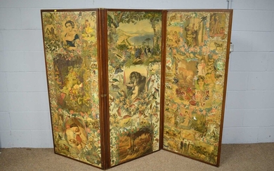A late Victorian decoupage two-fold dressing screen