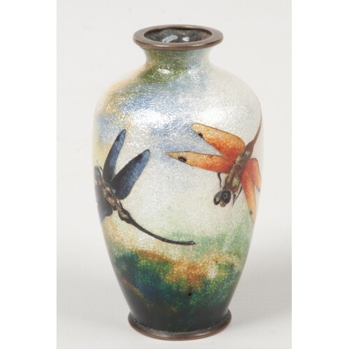 A miniature Japanese Meiji period cloisonné vase. Decorated ...