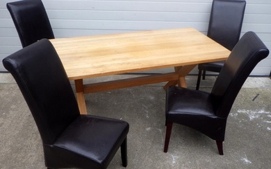 A modern oak dining table with X frame legs, 181cm long, tog...