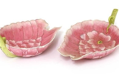 A pair of Chinese famille rose lotus cups
