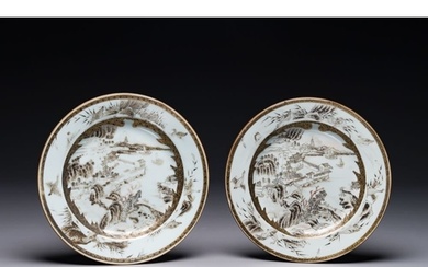 A pair of Chinese grisaille plates depicting the Whampoa Pag...