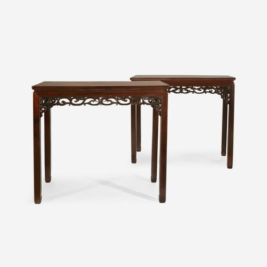 A pair of Chinese hardwood rectangular side tables