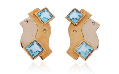 A pair of abstract topaz and diamond earrings by Manfredi,...