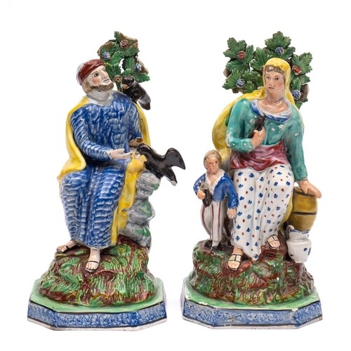 A pair of large Staffordshire pearlware figures of Elijah an...