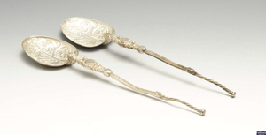 A pair of late Victorian silver reproduction anointing spoons.