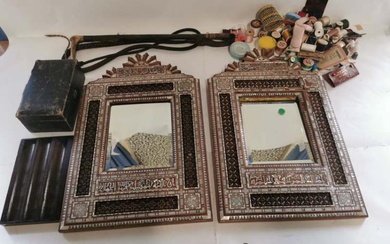A pair of mother of pearl inlaid Islamic art mirrors,...