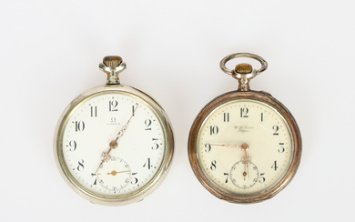 A pair of pocket watches, Omega Grand Prix 1900 and a silver WH Persson Klippan watch, early 20th century.