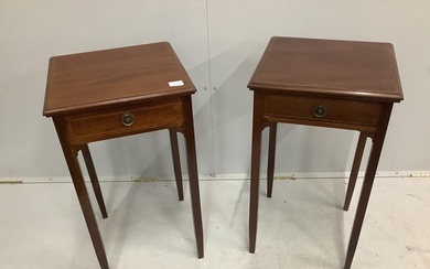 A pair of reproduction George III style mahogany bedside tab...