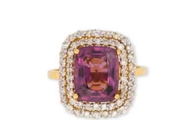 A pink spinel, diamond and eighteen karat gold ring