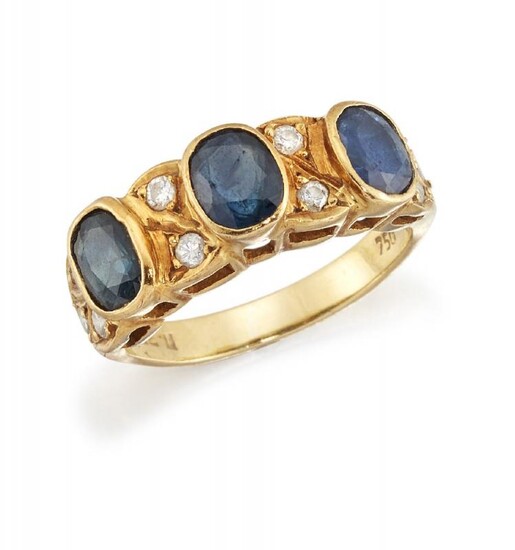 A sapphire and diamond half-hoop ring, composed...