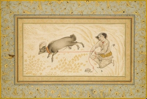 A shepherd and his ram, Qajar Iran,...