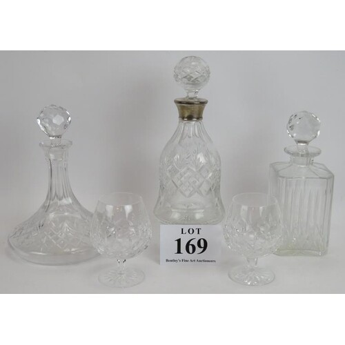 A silver mounted Mappin & Webb crystal decanter, a crystal s...