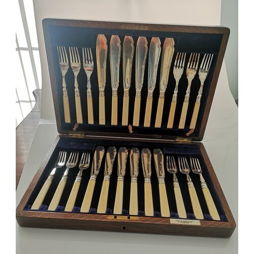 A typical set of 12 Silver Plated Fish Knives and Forks. Wit...