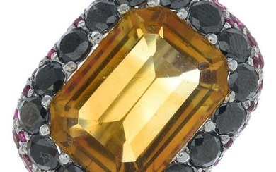 A vari-cut citrine, sapphire and synthetic red spinel