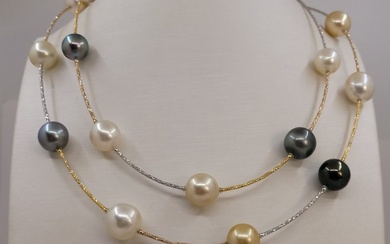 ALGT Certified South Sea and Tahitian Pearls - 18 kt. Tricolour - Necklace
