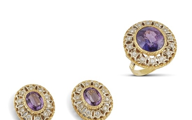 AMETHYST AND DIAMOND DEMI PARURE IN 18KT TWO TONE GOLD