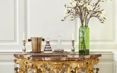 AN ITALIAN GILTWOOD CONSOLE TABLE MARCHE, MID-18TH CENTURY