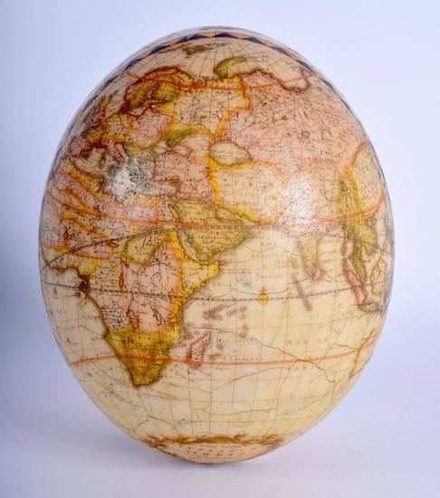 AN UNUSUAL OSTRICH EGG DEPICTING A MAP OF THE WORLD