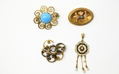 ANTIQUE 14K GOLD PIN PENDANT BROOCH GROUPING