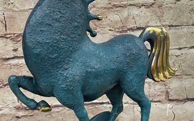 Abstract Modern Artwork Tang Horse Bronze Sculpture Marble Base Figurine Figure