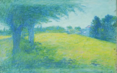 Achille LAUGÉ (1861-1944) Paysage de Cailhau Pastel sur toile, cachet de la signature en bas...