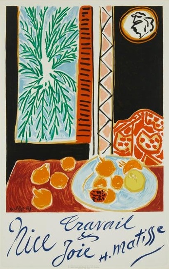 After Henri Matisse (1869-1954), "Nice, Travail et Joie," Lithograph in colors on paper, Sight: 39"