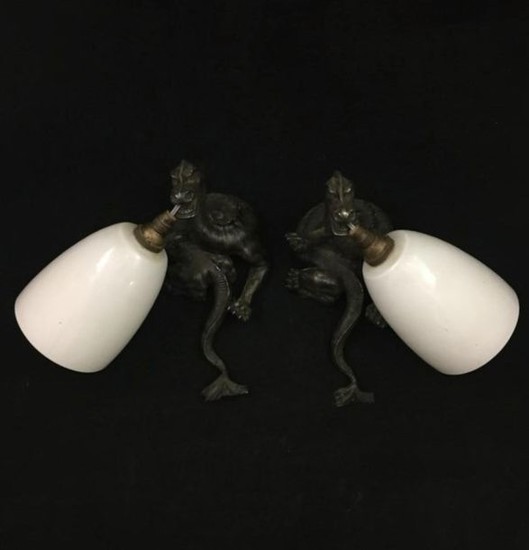 Albert CHEURET. Pair of silver plated bronze sconces...