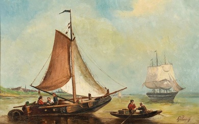 Albert Jurardus van Prooijen (1834-1898) - Dutch fishing vessel by the coast