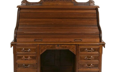 American Renaissance Revival Walnut Rolltop Desk