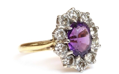 An 18ct gold amethyst and diamond cluster ring, by Arthur & Co., c.1970