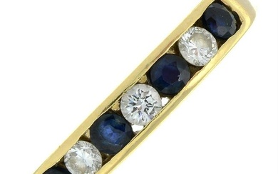 An 18ct gold sapphire and diamond half eternity ring.