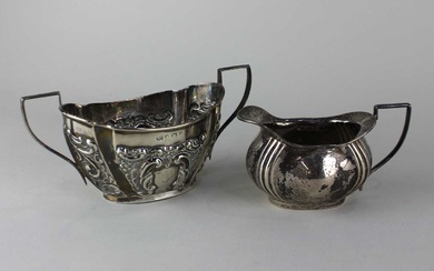 An Edward VII silver two handled oval sugar bowl