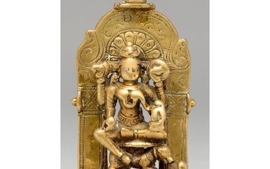 An Indian bronze sculpture of Vishnu and Parvati on Garuda, ...