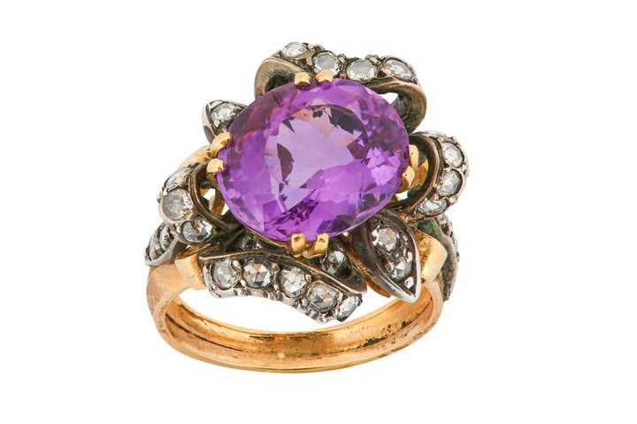 An amethyst and diamond dress ring