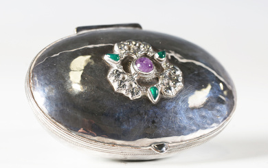 An early 20th century Arts and Crafts silver oval box by the Artificers' Guild, London 1911, th