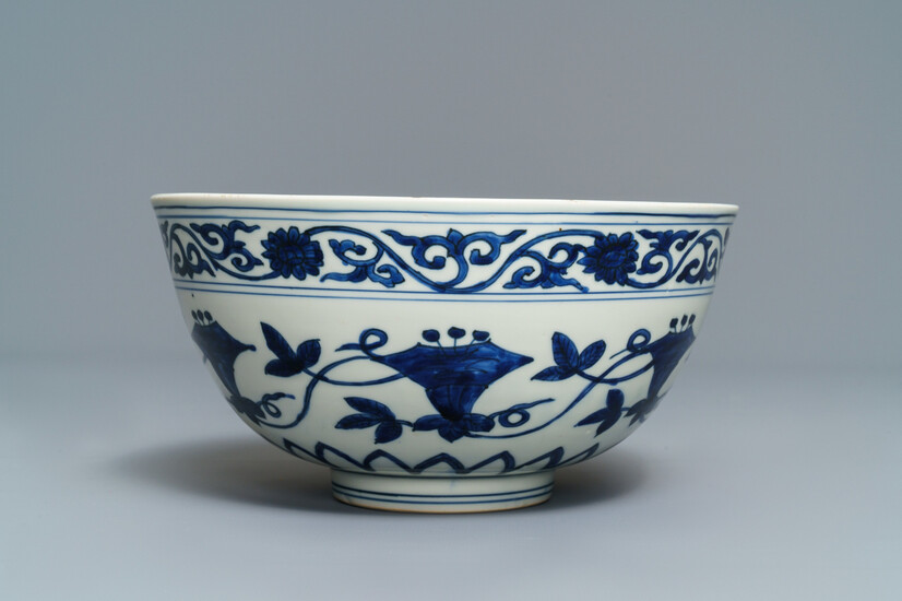 An imperial Chinese blue and white 'palace bowl', Wanli mark and of the period