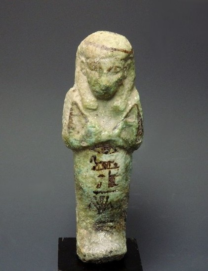 Ancient Egyptian FaienceGreen Glazed Ushabti for a lady called Isis(///)With Clear Hieroglyphs To Body - 122mm height