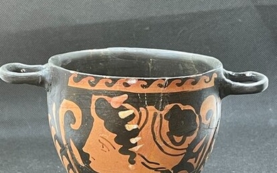 Ancient Greek Ceramic Greek Apulian Ceramic Skyphos - 11.5×16×11.5 cm