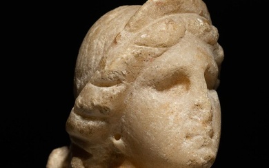 Ancient Greek, Hellenistic Marble Aphrodite Head. 3rd-2nd century BC. 5.5 cm Height.